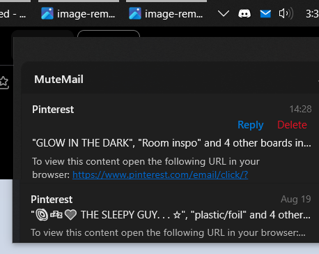 MuteMail popup